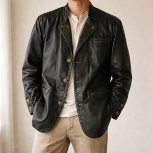 Vintage Alphorn Leather Jacket – 48 Black Trachten Austrian Ornate Buttons